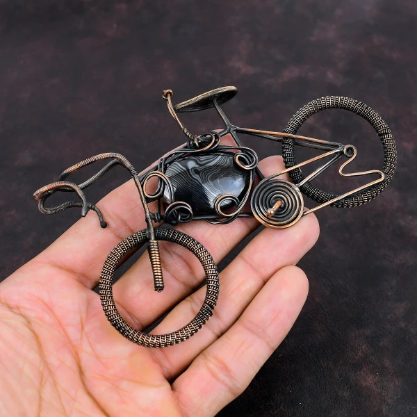 Psilomelane Oval Black Handmade Copper Wire Wrapped Pendant