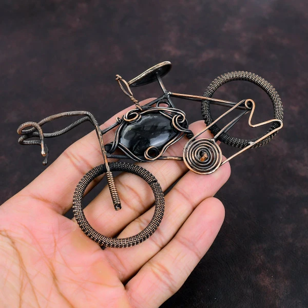 Picasso Jasper Oval Black Handmade Copper Wire Wrapped Pendant