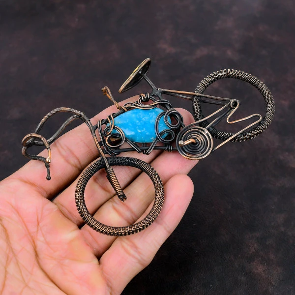 Smithsonite Pear Blue Handmade Copper Wire Wrapped Pendant