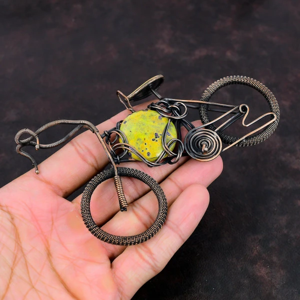Stichtite Round Green Handmade Copper Wire Wrapped Pendant