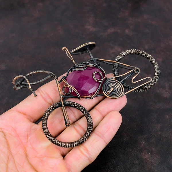 Kashmir Ruby Oval Red Handmade Copper Wire Wrapped Pendant