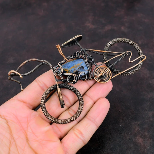 Pietersite Pear Gray Handmade Copper Wire Wrapped Pendant