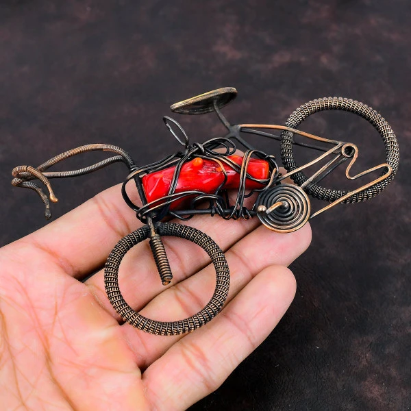 Coral Tree Pentagon Red Handmade Copper Wire Wrapped Pendant