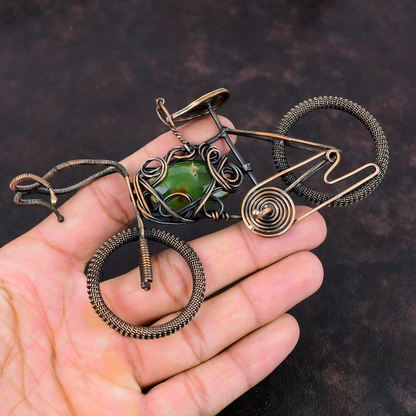 Boulder Chrysoprase Oval Green Handmade Copper Wire Wrapped Pendant