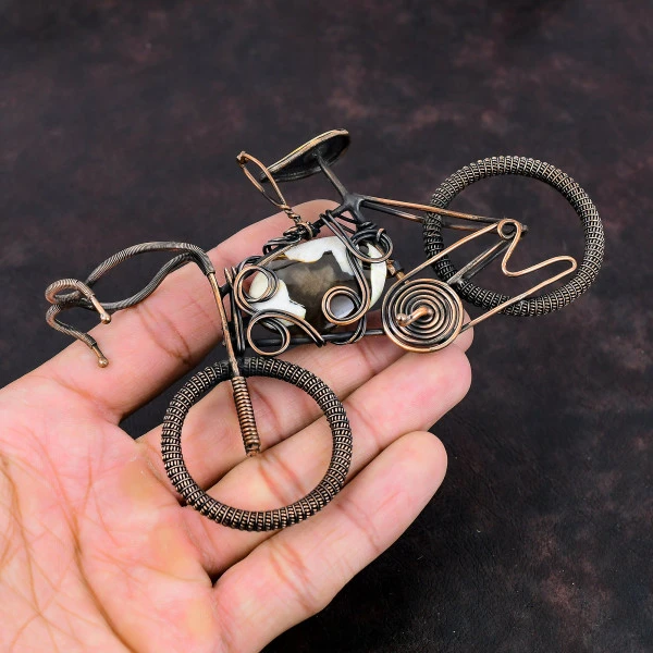 Peanut Wood Jasper Oval Brown Handmade Copper Wire Wrapped Pendant