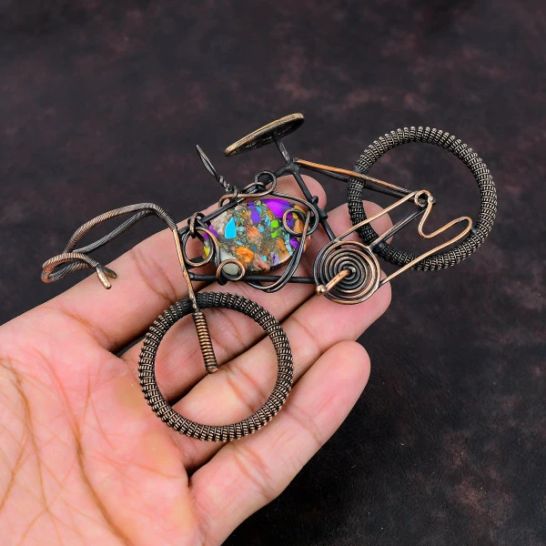 Fiesta Kingman Turquoise Oval Green Handmade Copper Wire Wrapped Pendant