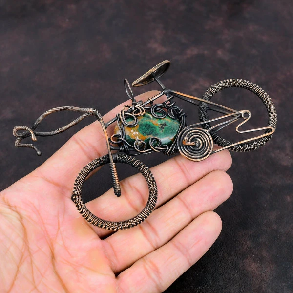Cuprite Chrysocolla Oval Green Handmade Copper Wire Wrapped Pendant