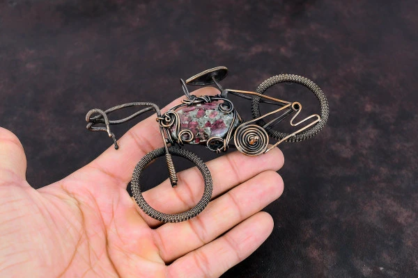 Eudialyte Oval Pink Handmade Copper Wire Wrapped Pendant