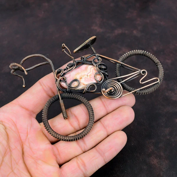 Rhodochrosite Oval Pink Handmade Copper Wire Wrapped Pendant