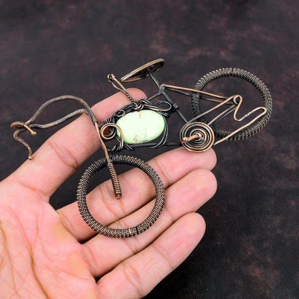 Lemon Chrysoprase Oval Green Handmade Copper Wire Wrapped Pendant