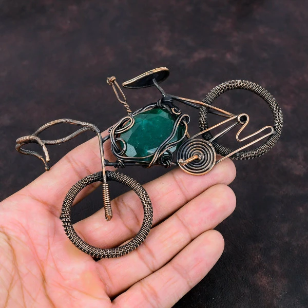 Zambian Emerald Oval Green Handmade Copper Wire Wrapped Pendant