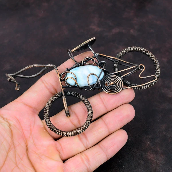 Larimar Oval Blue Handmade Copper Wire Wrapped Pendant