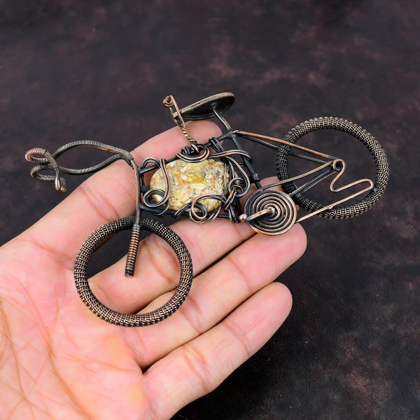 Brecciated Mookaite Oval Yellow Handmade Copper Wire Wrapped Pendant