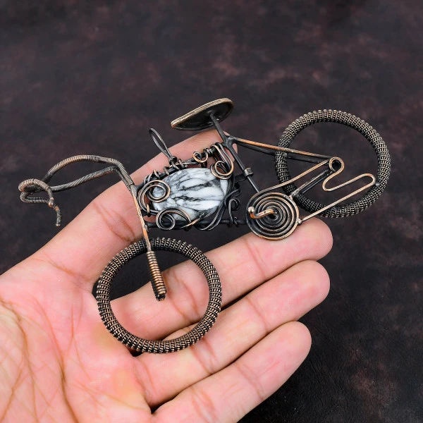 Pinolith Jasper Oval Black Handmade Copper Wire Wrapped Pendant
