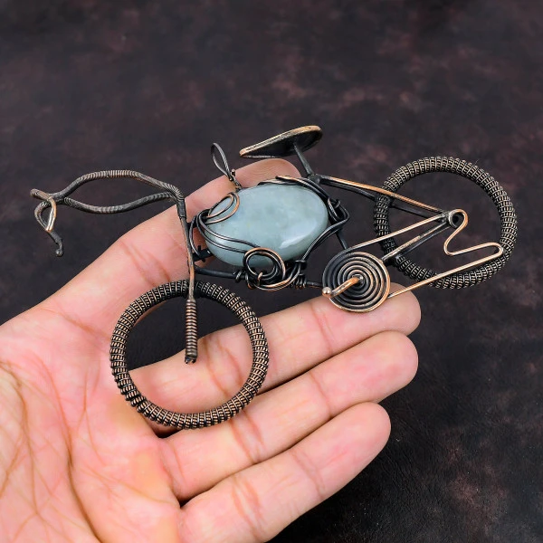 Aquamarine Oval Blue Handmade Copper Wire Wrapped Pendant