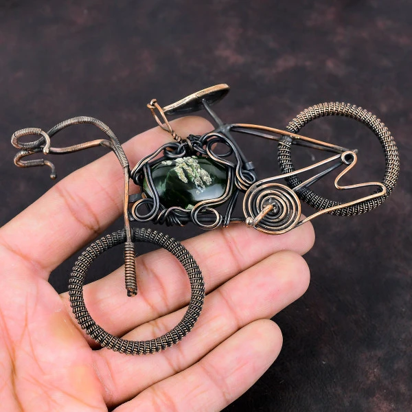 Australian Chrome Chalcedony Oval Green Handmade Copper Wire Wrapped Pendant