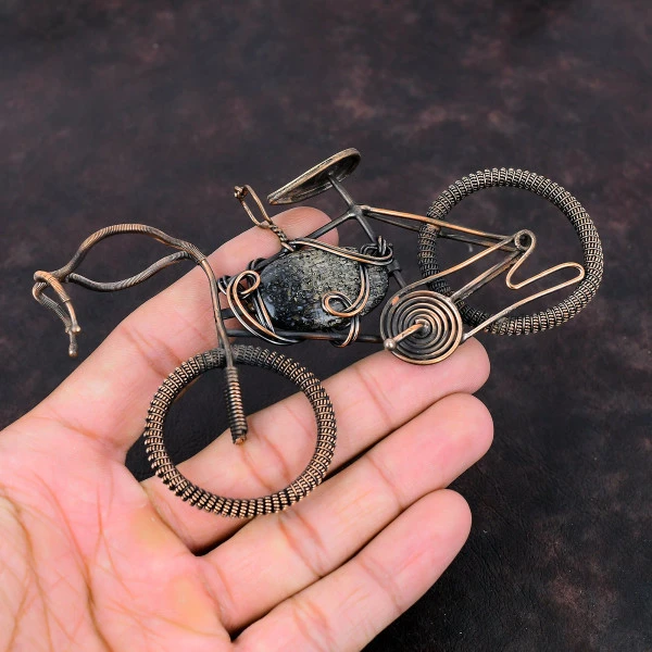 Dinosaur Bone Oval Brown Handmade Copper Wire Wrapped Pendant