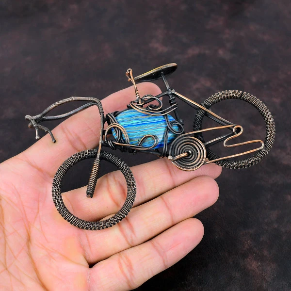 Rainbow Calsilica Oval Blue Handmade Copper Wire Wrapped Pendant