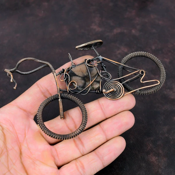 Chiastolite Pentagon Brown Handmade Copper Wire Wrapped Pendant