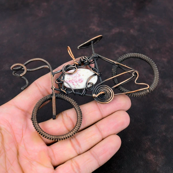 Cinnabar Oval White Handmade Copper Wire Wrapped Pendant