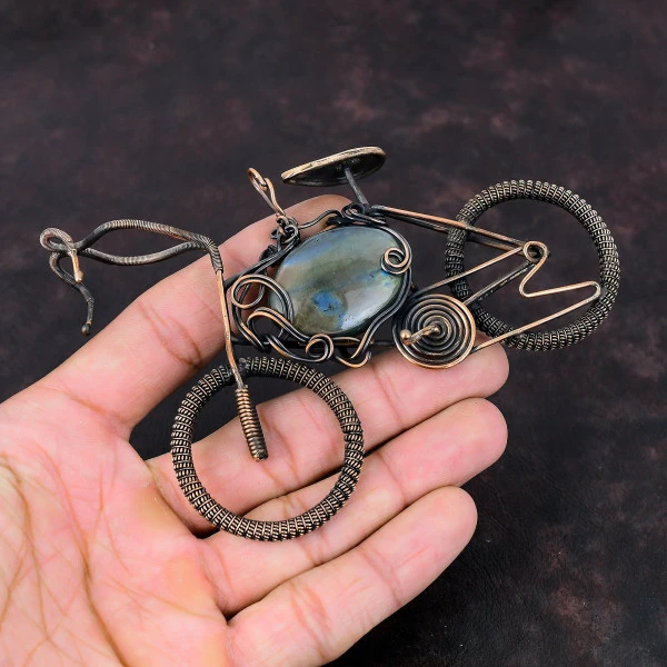 Labradorite Oval Gray Handmade Copper Wire Wrapped Pendant