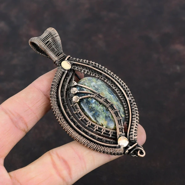 Kyanite Oval Gray Handmade Copper Wire Wrapped Pendant