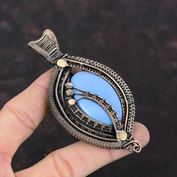 Angelite Oval Blue Handmade Copper Wire Wrapped Pendant