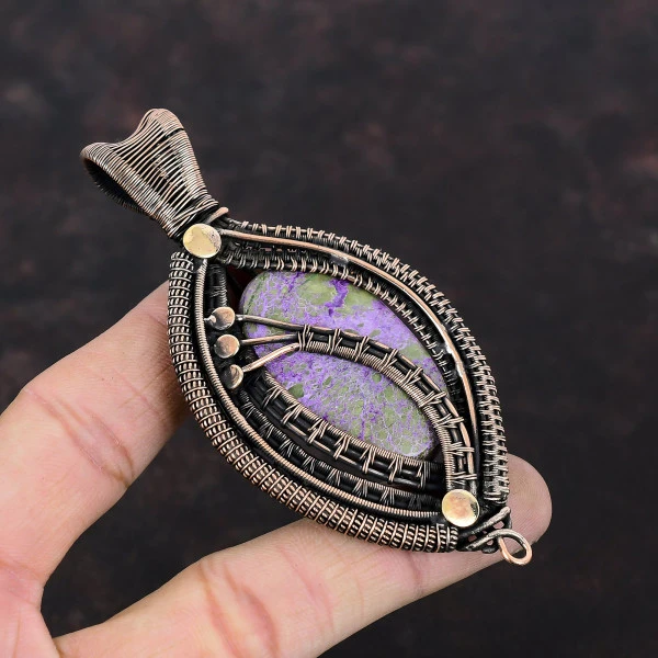 Purpurite Oval Purple Handmade Copper Wire Wrapped Pendant