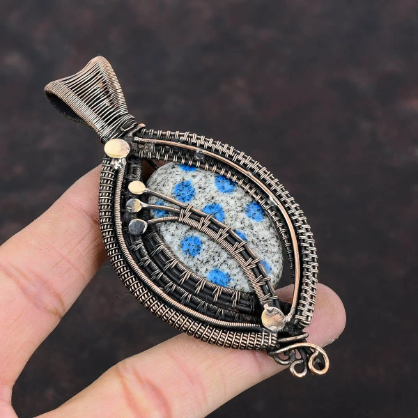 K2 Jasper Oval White Handmade Copper Wire Wrapped Pendant
