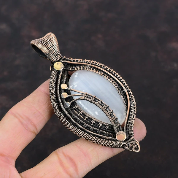 Selenite Oval White Handmade Copper Wire Wrapped Pendant