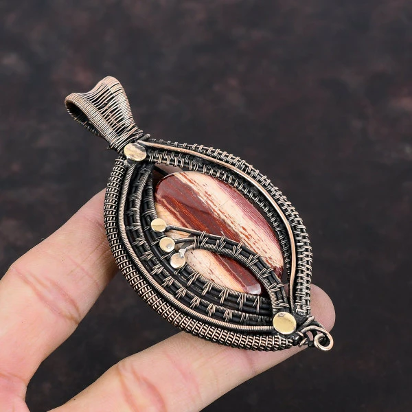 Red Snakeskin Jasper Oval Red Handmade Copper Wire Wrapped Pendant