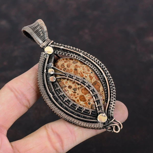 Asteroid Jasper Oval Red Handmade Copper Wire Wrapped Pendant