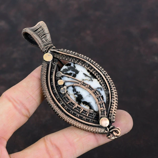 White Buffalo Turquoise Oval White Handmade Copper Wire Wrapped Pendant