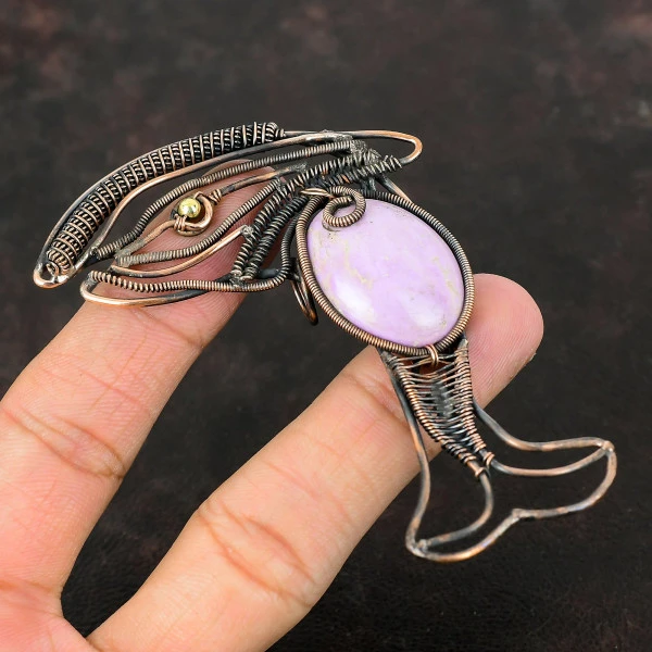 Phosphosiderite Oval Purple Handmade Copper Wire Wrapped Pendant