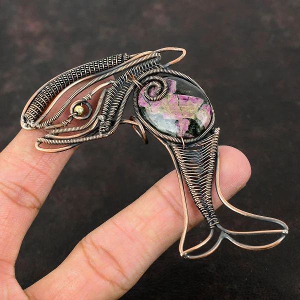 Eudialyte Oval Pink Handmade Copper Wire Wrapped Pendant