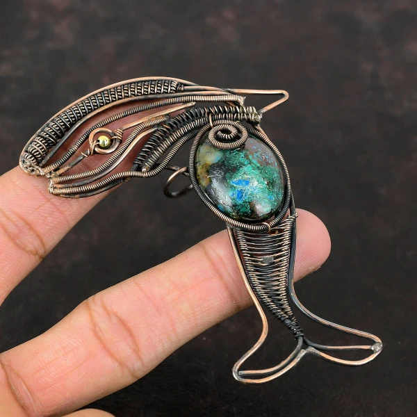 Chrysocolla Oval Green Handmade Copper Wire Wrapped Pendant