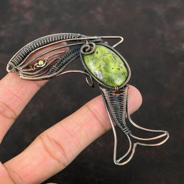 Stichtite Oval Green Handmade Copper Wire Wrapped Pendant