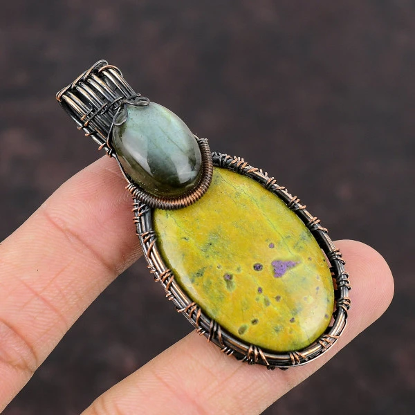 Stichtite Oval Green Handmade Copper Wire Wrapped Pendant