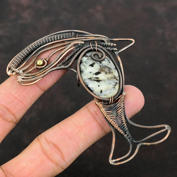 Astrophyllite Oval White Handmade Copper Wire Wrapped Pendant