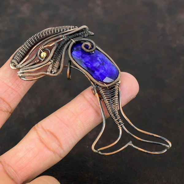Blue Sapphire Oval Blue Handmade Copper Wire Wrapped Pendant