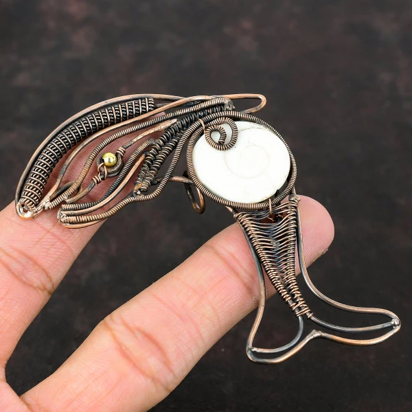 Shiva Eye Shell Oval White Handmade Copper Wire Wrapped Pendant