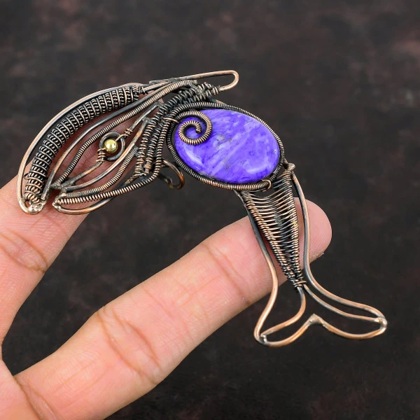 Charoite Oval Purple Handmade Copper Wire Wrapped Pendant