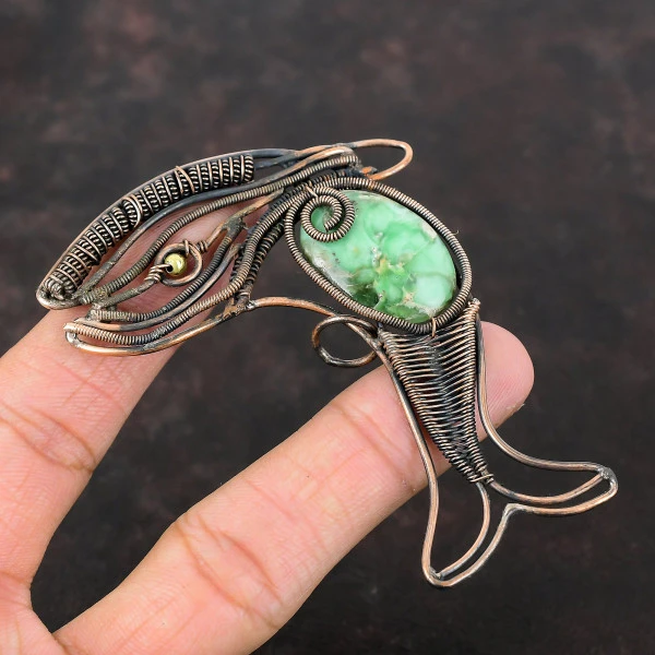 Variscite Oval Green Handmade Copper Wire Wrapped Pendant