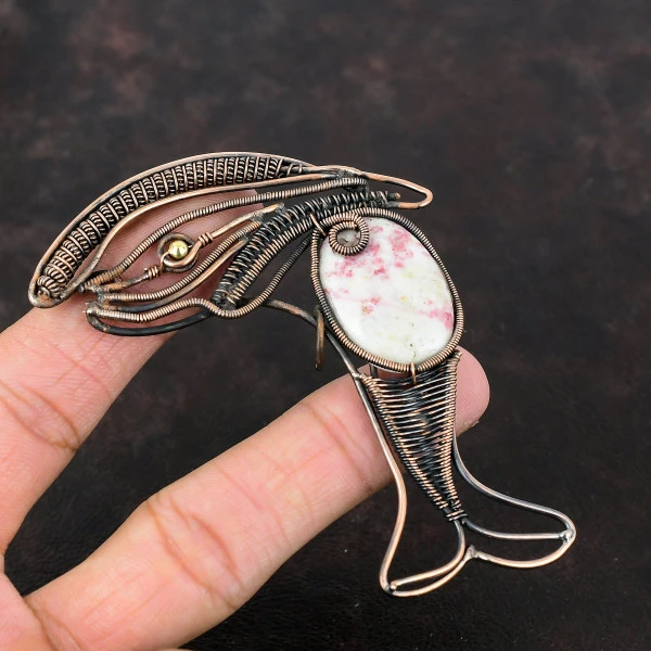 Cinnabar Oval White Handmade Copper Wire Wrapped Pendant