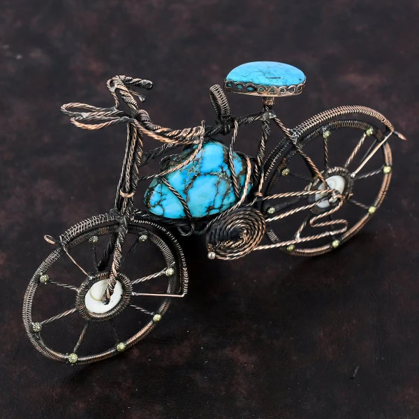 Tibetan Turquoise Pear Blue Handmade Copper Wire Wrapped Pendant
