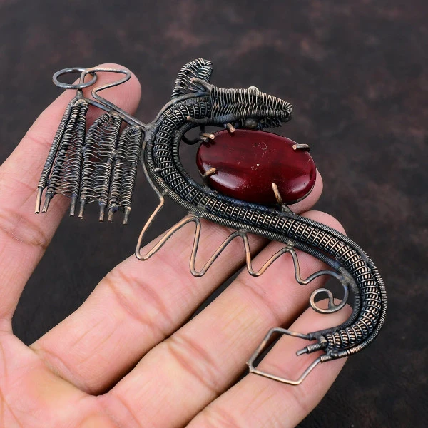 Red Fire Labradorite Oval Red Handmade Copper Wire Wrapped Pendant