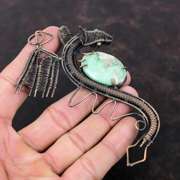 Variscite Oval Green Handmade Copper Wire Wrapped Pendant