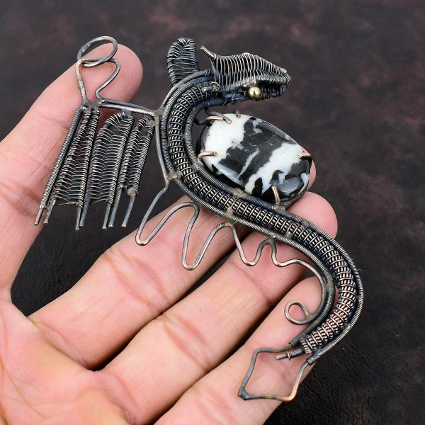 White Buffalo Turquoise Oval White Handmade Copper Wire Wrapped Pendant
