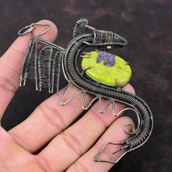 Stichtite Oval Green Handmade Copper Wire Wrapped Pendant