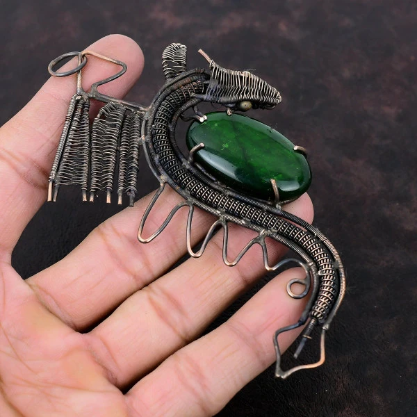 Green Fire Labradorite Oval Green Handmade Copper Wire Wrapped Pendant